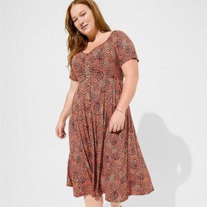 TORRID Midi Leopard Super Soft Shirred Button-Front Dress